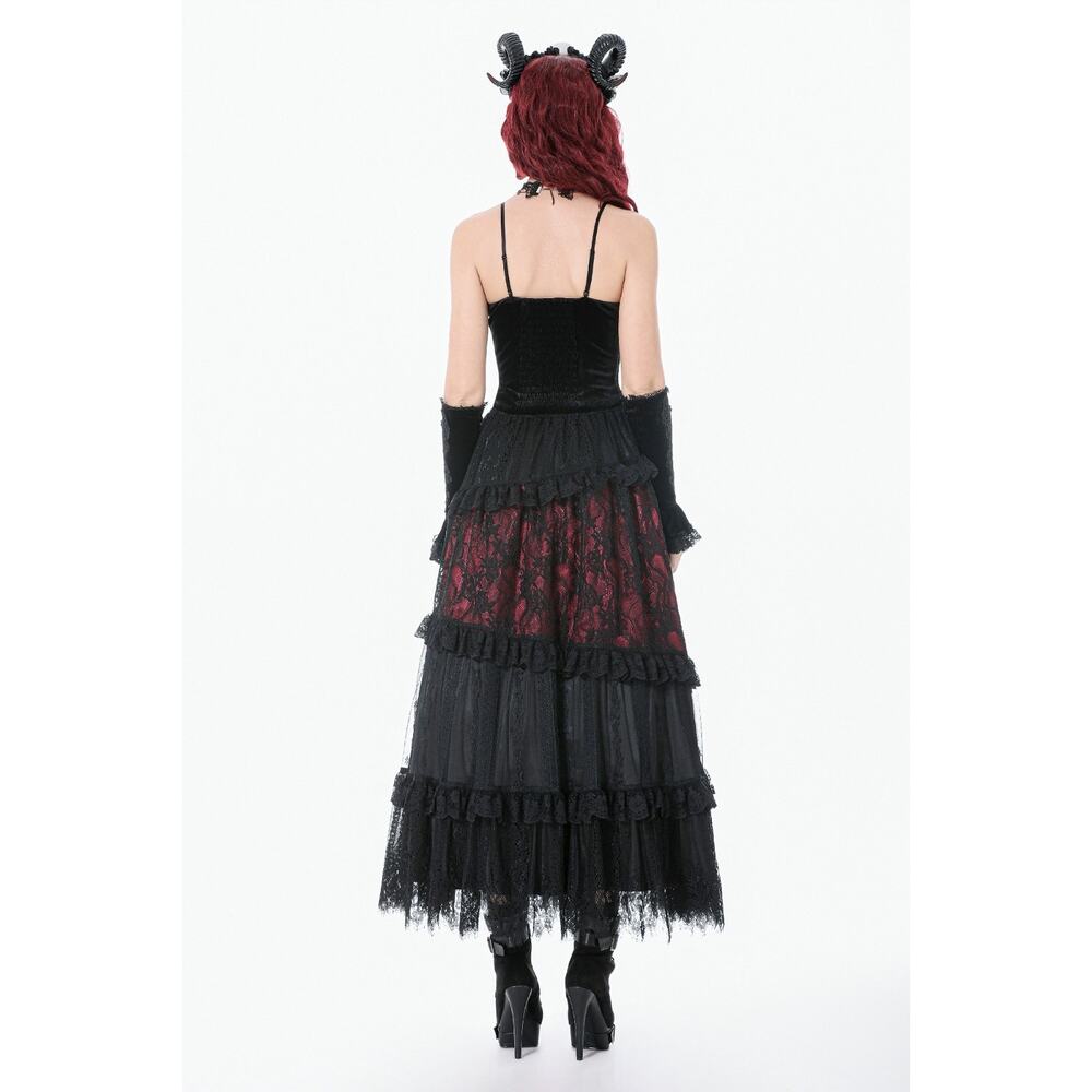 Dark in Love Gothic Victorian Blood Offering Black Red Velvet & Lace Cami Top - Picture 11 of 12